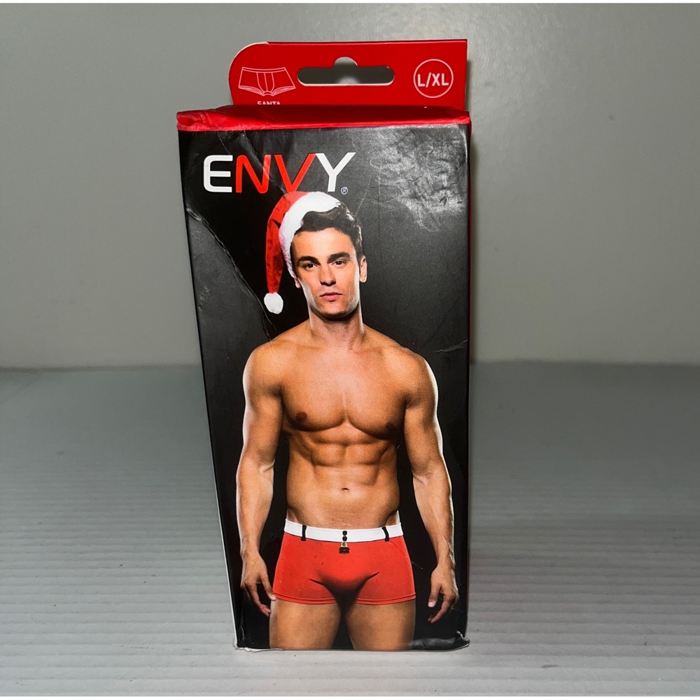 Envy Santa Trunks and Hat Set Mens L/XL Red Holiday Costume Underwear Christmas